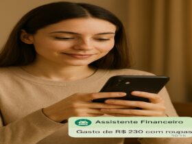 Mulher consultando notificação de gasto financeiro em aplicativo no celular